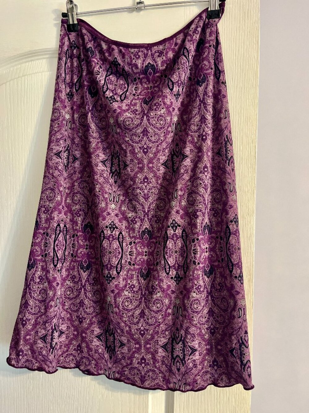 Vintage Y2K Wrapper Purple Paisley Mesh Midi Skirt Size L Lettuce Hem 2000s